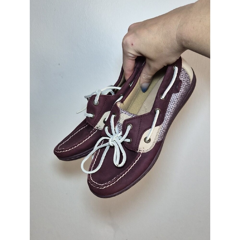 Sperry Burgundy Leather Boat Shoes with Cream Accent